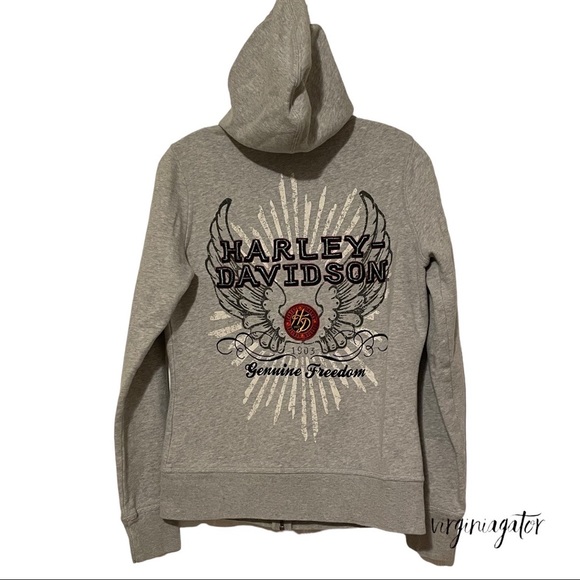 Harley Davidson Authentic Heather Gray Graphic Wing Moto Zippered Hoodie - Picture 2 of 10